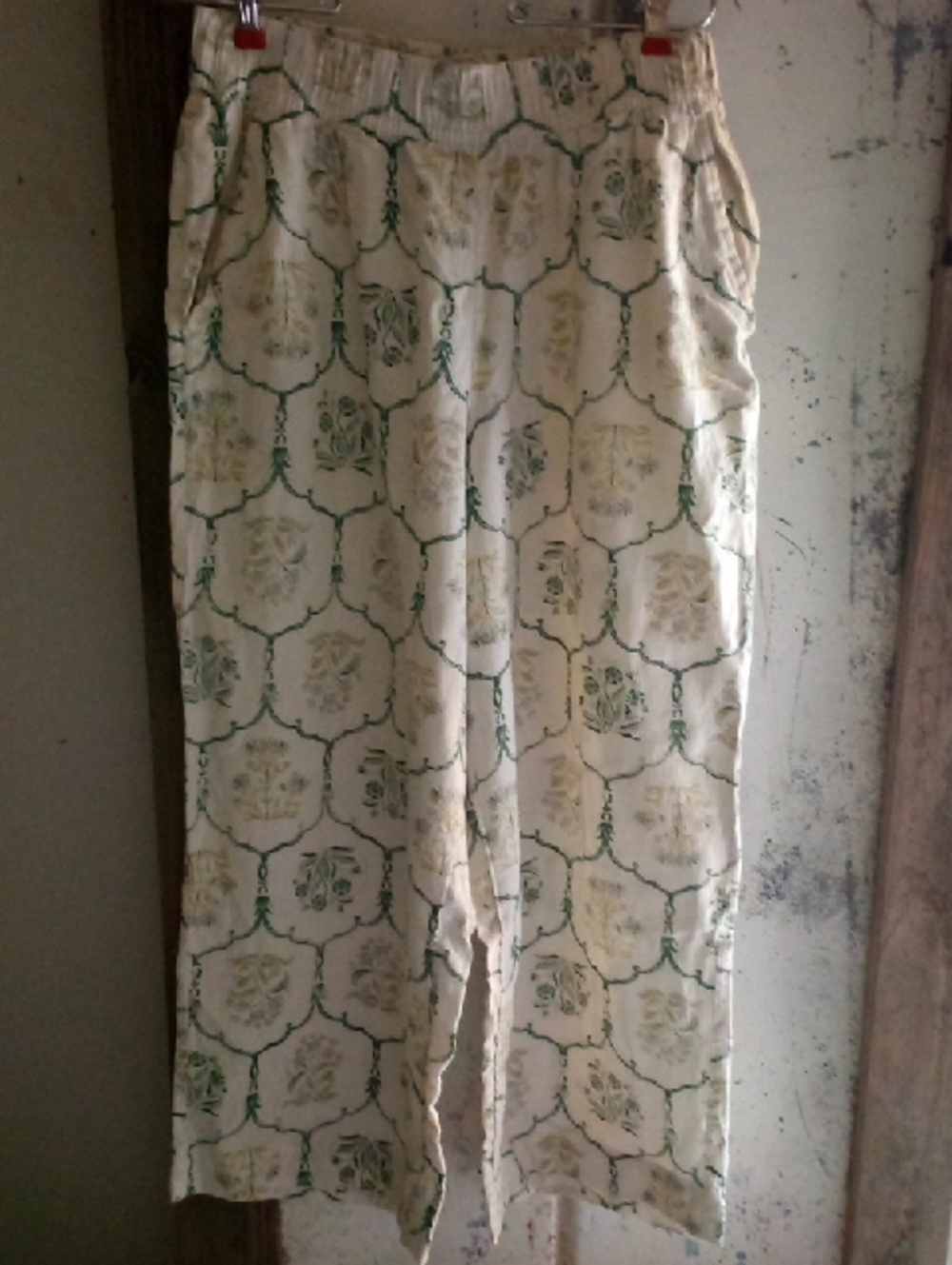 Rachel Zoe Cream Pants with Green Floral Print